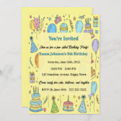 Personalized Fun Doodle Art Kids Birthday Party Einladung (Vorne/Hinten)