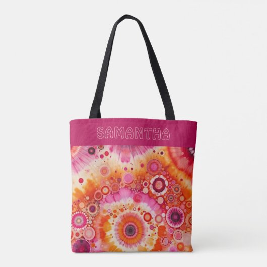 Personalized Fun Orange Hot Pink Batik Art Pattern Tasche (Rückseite)