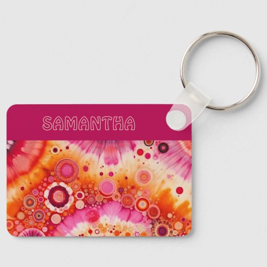 Personalized Fun Retro Orange Hot Pink Art Pattern Schlüsselanhänger (Vorderseite)