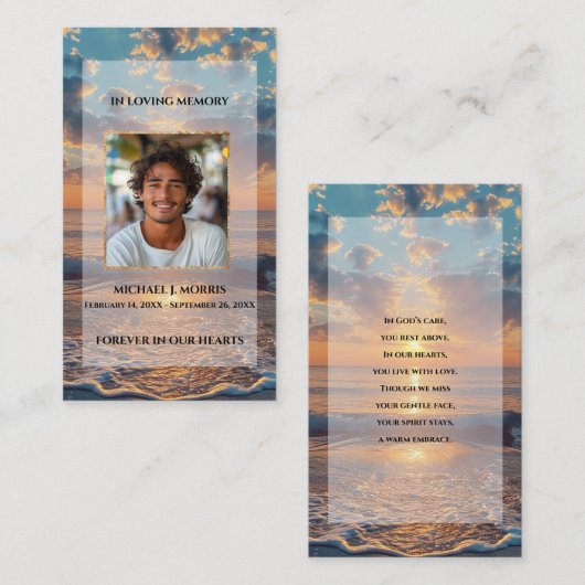 Personalized Funeral Prayer Card – Sunset Design Visitenkarte (Vorne/Hinten)