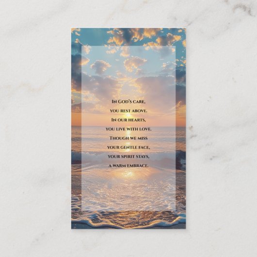 Personalized Funeral Prayer Card – Sunset Design Visitenkarte (Rückseite)