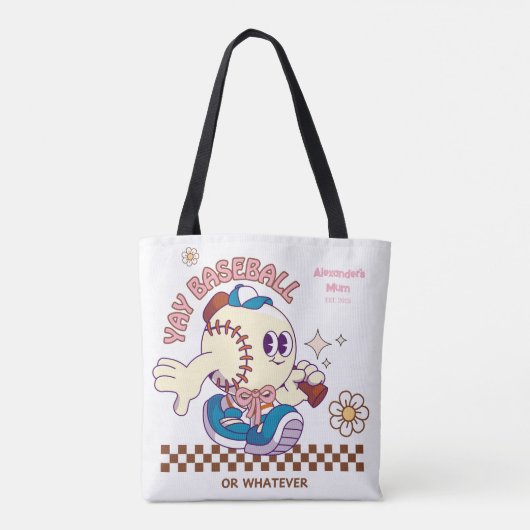 Personalized Funny Baseball Mum Retro Flower Tasche (Rückseite)