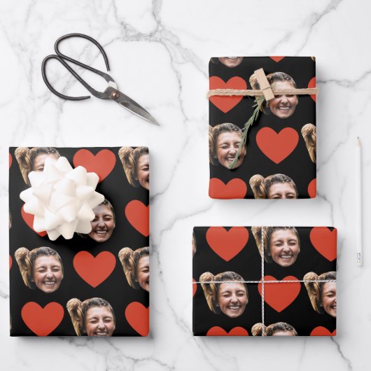 Personalized Funny Custom Face Photo Love Heart  Geschenkpapier Set (Vorderseite)