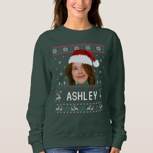 Personalized Funny Face Photo with Santa Hat Ugly Sweatshirt (Vorderseite)