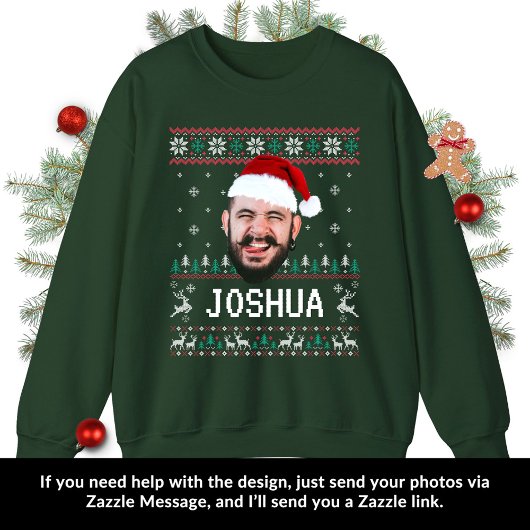 Personalized Funny Face Photo with Santa Hat Ugly Sweatshirt