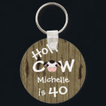 Personalized Funny Holy Cow 40th Birthday Keychain Schlüsselanhänger<br><div class="desc">Personalized Humorous Holy Cow Someone is 40 Birthday Keychain with Faux Barn Wood Background.</div>