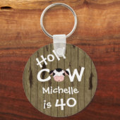 Personalized Funny Holy Cow 40th Birthday Keychain Schlüsselanhänger (Vorderseite)