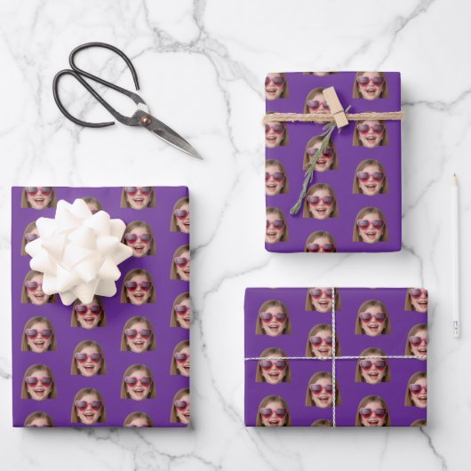 Personalized Funny Purple Custom Face Photo   Geschenkpapier Set (Vorderseite)