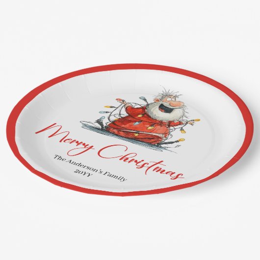 Personalized Funny Santa Claus Holiday Paper Plate Pappteller (Schrägansicht)