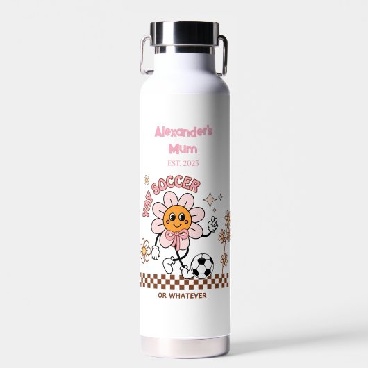 Personalized Funny Soccer Mum Retro Flower Trinkflasche (Vorne)