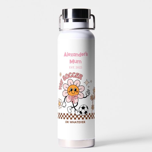 Personalized Funny Soccer Mum Retro Flower Trinkflasche (Rückseite)
