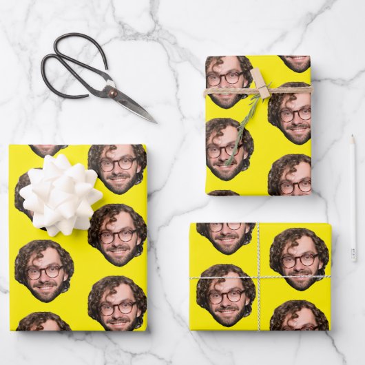 Personalized Funny Yellow Custom Face Photo Geschenkpapier Set (Vorderseite)