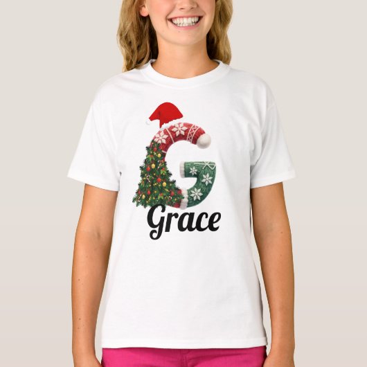 Personalized "G" Christmas Letter T-Shirt (Vorderseite)