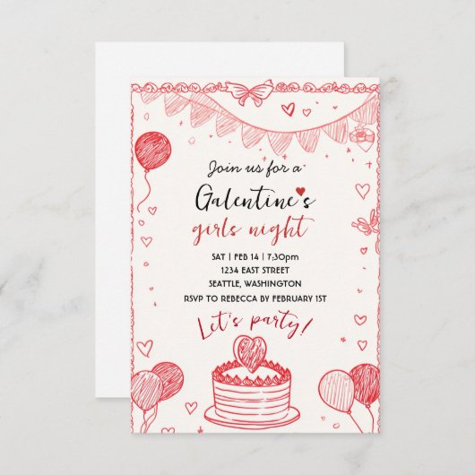 Personalized Galentines Girls Night Invitation RSVP Karte (Vorne/Hinten)