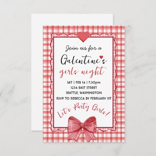 Personalized Galentines Girls Night Invitation RSVP Karte (Vorne/Hinten)