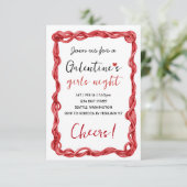 Personalized Galentines Red Party Invitation RSVP Karte (Stehend Vorderseite)