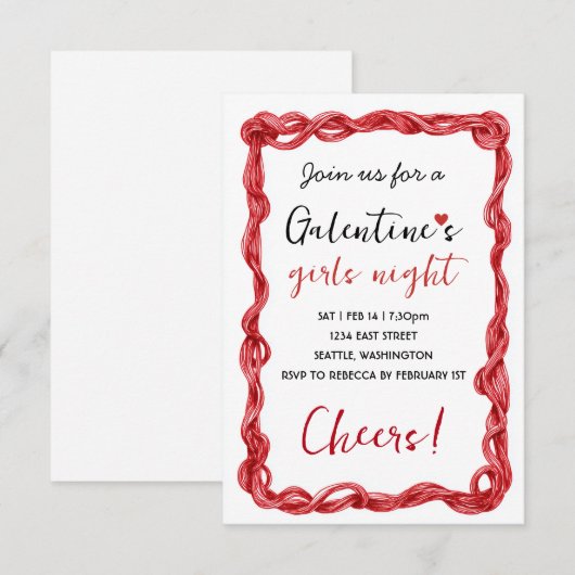Personalized Galentines Red Party Invitation RSVP Karte (Vorne/Hinten)