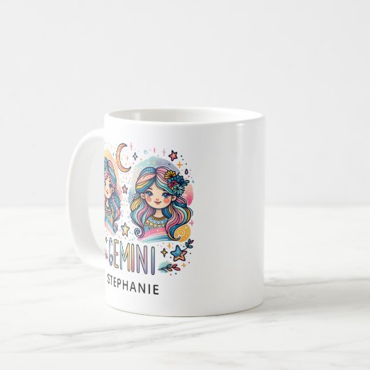 Personalized Gemini Colorful Astrology Zodiac Kaffeetasse (Vorderseite Links)