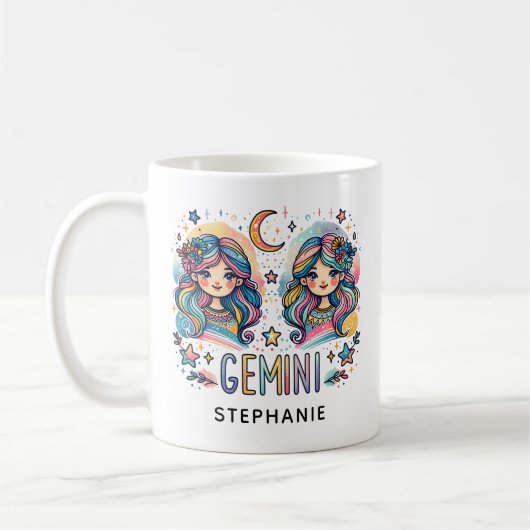 Personalized Gemini Colorful Astrology Zodiac Kaffeetasse (Links)