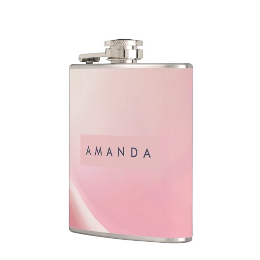 Personalized Gentle Pink Silk Wave Design Flachmann (Links)