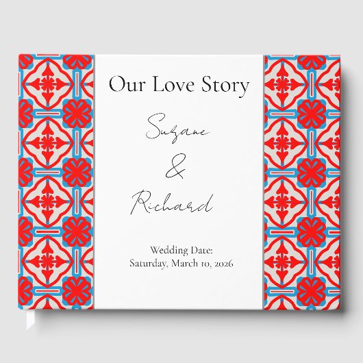 Personalized Geometric Red Wedding Guestbook Gästebuch (Vorderseite)