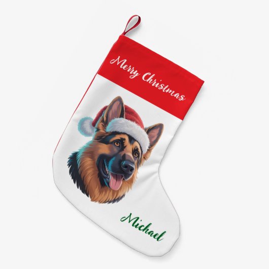 Personalized German Shepherd Dog in Santa Hat Kleiner Weihnachtsstrumpf (Vorderansicht (hängend))