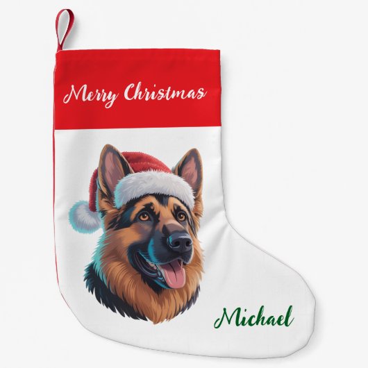 Personalized German Shepherd Dog in Santa Hat Kleiner Weihnachtsstrumpf (Vorderseite)