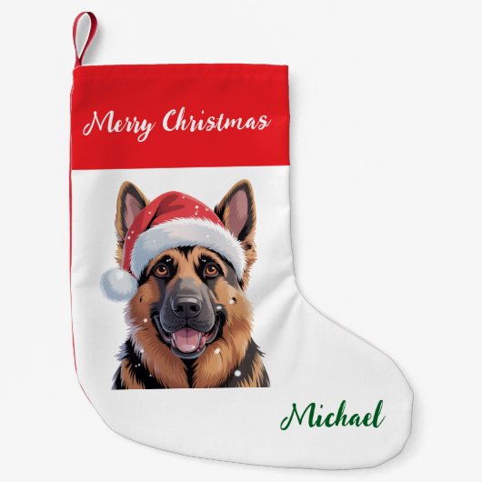 Personalized German Shepherd Dog in Santa Hat Kleiner Weihnachtsstrumpf (Vorderseite)
