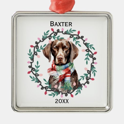 Personalized German Shorthaired Pointer Christmas Ornament Aus Metall (Vorne)