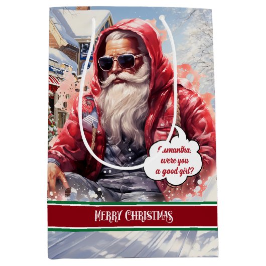 Personalized Gift Bag Cool Santa Claus Holiday Mittlere Geschenktüte (Vorderseite)