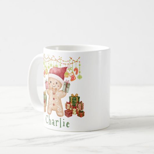 Personalized Gingerbread Cookie Man Christmas Kaffeetasse (Vorderseite Links)