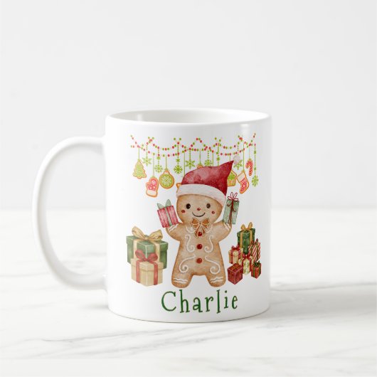 Personalized Gingerbread Cookie Man Christmas Kaffeetasse (Links)