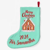 Personalized Gingerbread House Stocking 2026 Kleiner Weihnachtsstrumpf (Rückseite)