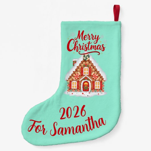 Personalized Gingerbread House Stocking 2026 Kleiner Weihnachtsstrumpf (Rückseite)