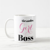 Personalized Girl Boss Pink Black Elegant Script  Kaffeetasse (Links)
