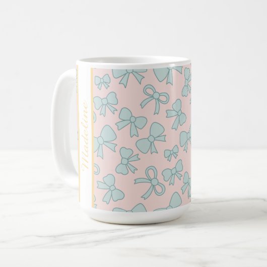 Personalized Girl Cute Bow Name Blue Pink Kaffeetasse (Vorderseite Links)