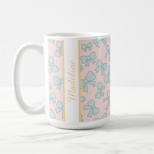 Personalized Girl Cute Bow Name Blue Pink Kaffeetasse (Links)