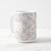 Personalized Girl Cute Bow Name Blue Pink Kaffeetasse (Vorderseite Links)