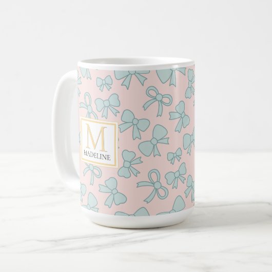 Personalized Girl Cute Bow Name Blue Pink Kaffeetasse (Vorderseite Links)