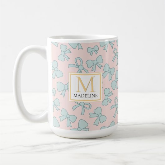 Personalized Girl Cute Bow Name Blue Pink Kaffeetasse (Links)