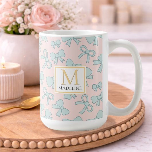Personalized Girl Cute Bow Name Blue Pink Kaffeetasse