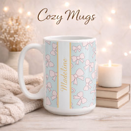 Personalized Girl Cute Bow Name Blue Pink Kaffeetasse