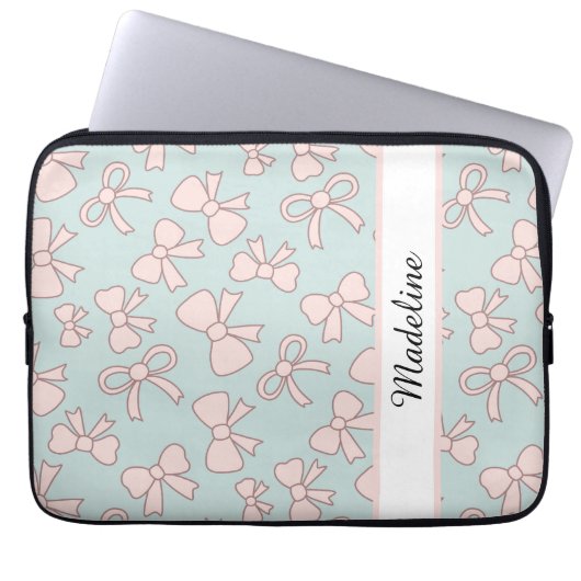 Personalized Girl Cute Bow Name Blue Pink Laptopschutzhülle (Vorderseite)