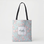 Personalized Girl Cute Bow Name Blue Pink Tasche (Vorderseite)