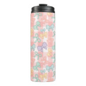 Personalized Girl Cute Bow Name Gingham Thermosbecher (Vorderseite)