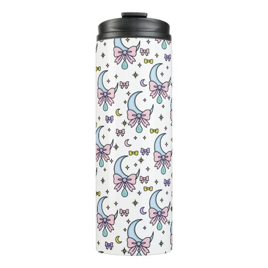 Personalized Girl Cute Bow Name Moons White Thermosbecher (Vorderseite)
