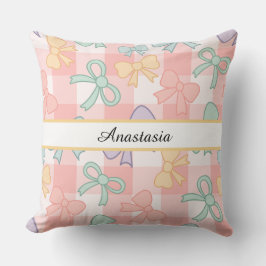 Personalized Girl Cute Pretty Bow Name Mixed Pink Kissen