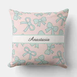 Personalized Girl Cute Pretty Bow Name Pink Blue Kissen