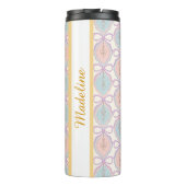 Personalized Girl Pink Pastel Blue Cute Bow Name Thermosbecher (Rückseite)