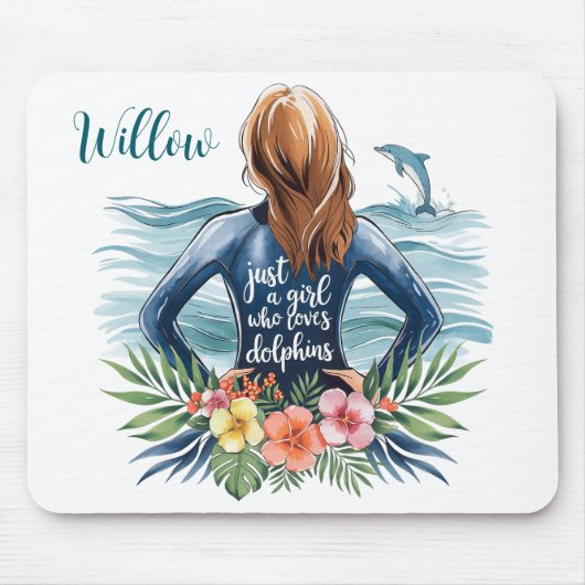 Personalized Girl Who Loves Dolphins Mousepad (Vorne)